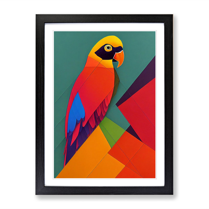 Parrot Geometric - Framed Print, 64cm H x 46cm W x 2cm D, Oak