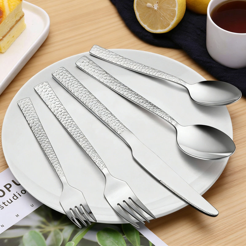 20-Pc Hammered Square Flatware Set For 4, Dishwasher Safe