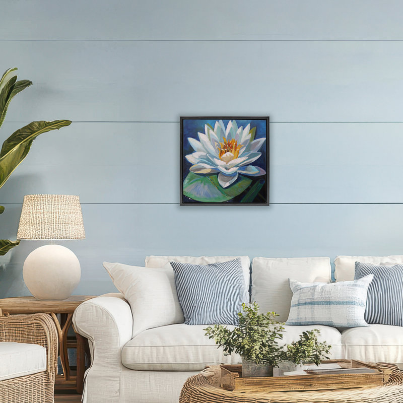 Cadre flottant Peaceful Lotus Flower, design par Violeta Vollmer, Cadre flottant noir de jais, H 18 po x l 18 po