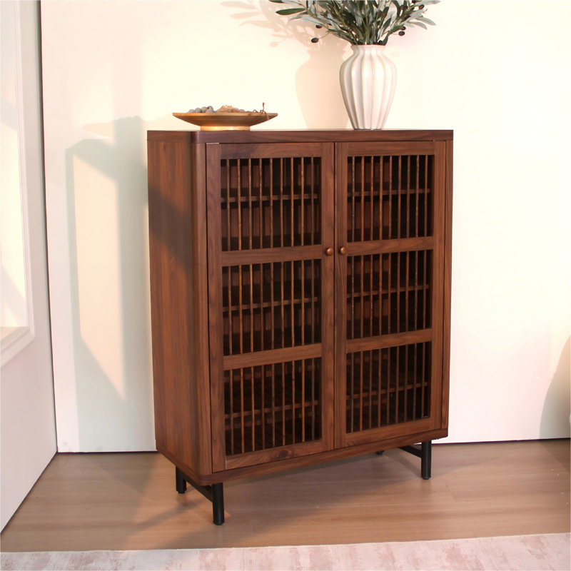 Shoe Cabinet With Shutter Doors, 6-Tier Entryway Shoe Cabinet With Adjustable Shelves, Walnut