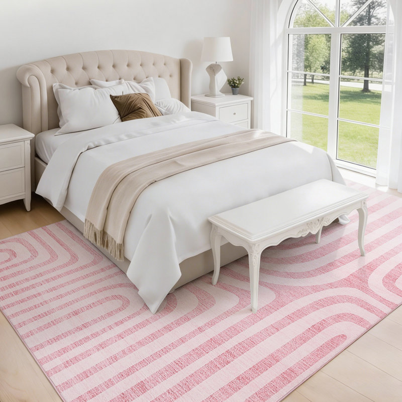 8' X 10' Washable Area Rugs, Non Slip Low Pile Soft Foldable Carpet, for Hallway, Kitchen ,Bedroom and Living Room, Pet Friendly, Modern Style Area Rugs, Pink