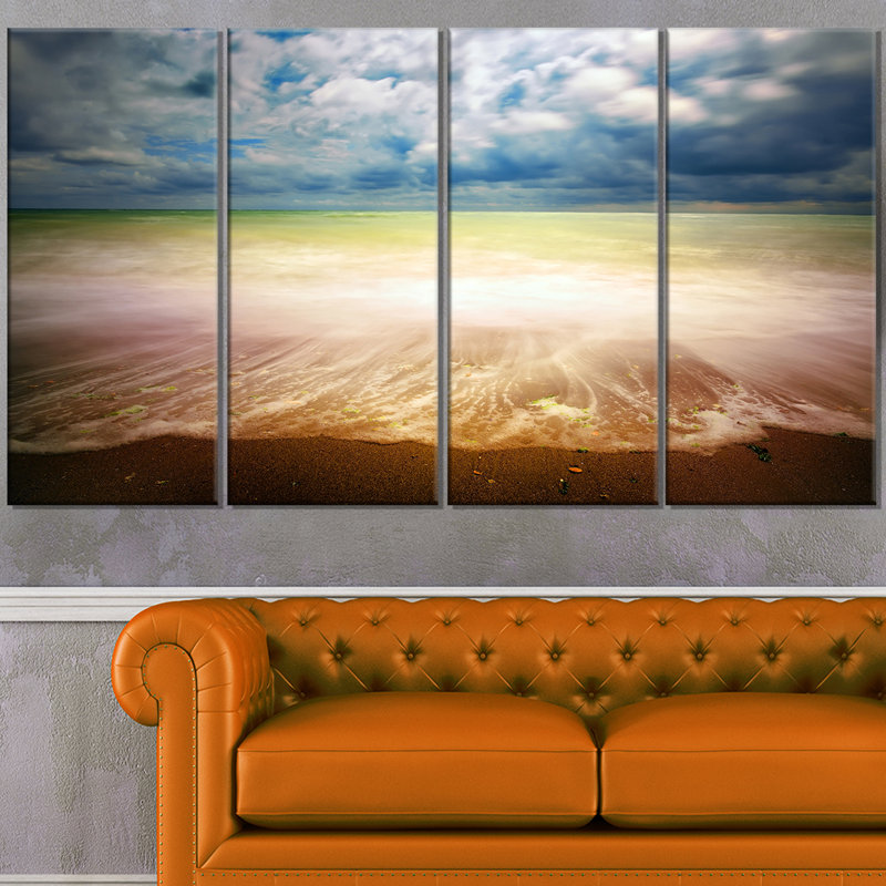 « exotique beach on cloudy day », ensemble de 4 reproductions de photos sur toiles tendues en bleu/brun