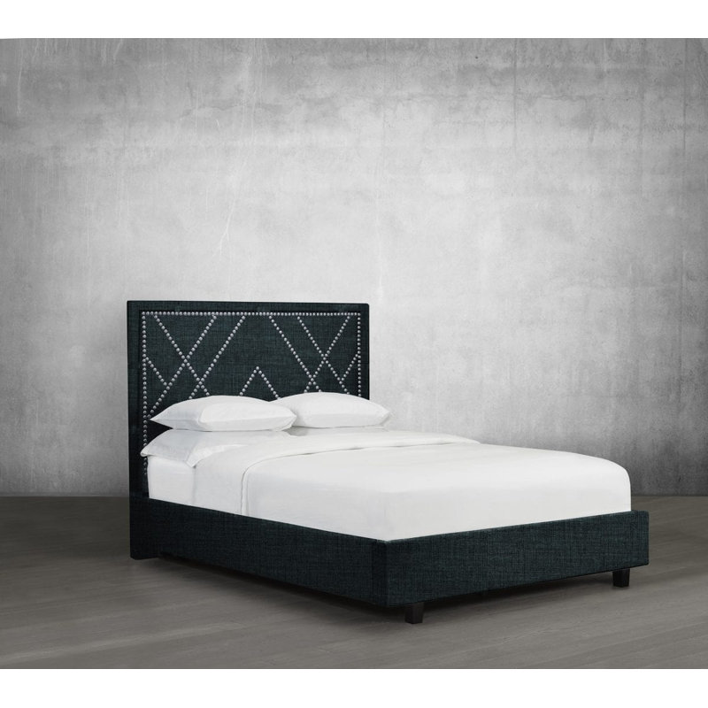 Lit plateforme en tissu d’ameublement Stradley, Grand, Lin - denim