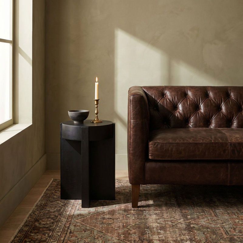 Phoenix Acacia Wood Side Table with Metal Top, Black