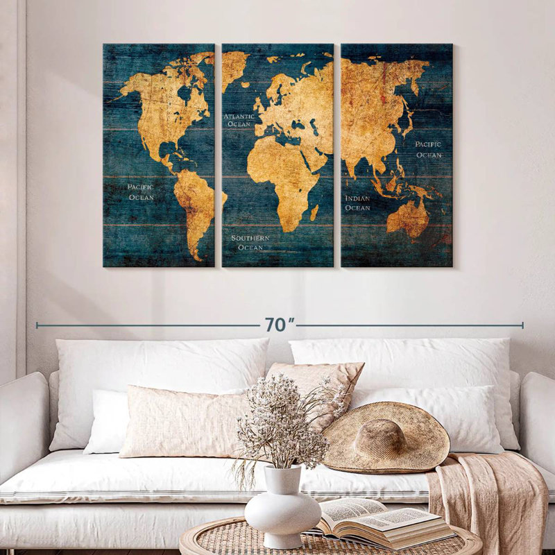 Aliaz Rustic Oceans Of The World Map, 32" H x 50" W
