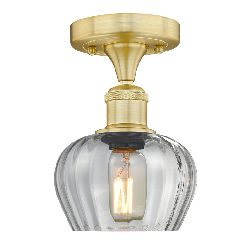 Hayons Glass Semi Flush Mount, Satin Gold, Clear