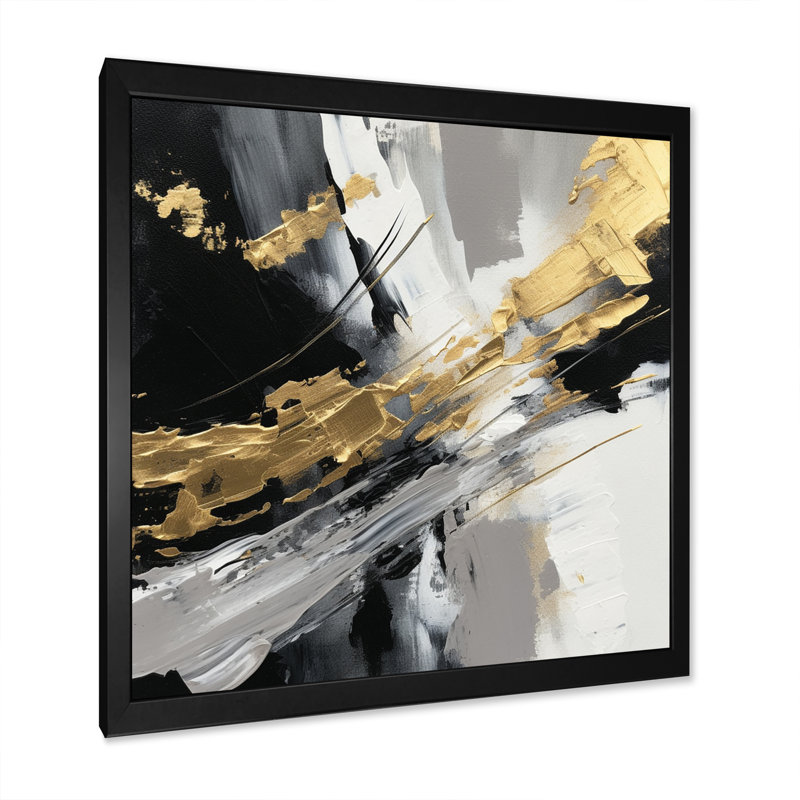 Golden River Wildness, abstrait or et noir - peinture abstraite, art mural, H 30 po x l 30 po x P 1 po, Cadre simple noir