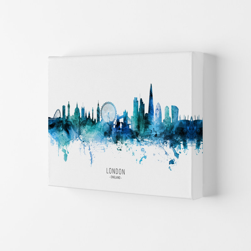 London England Skyline Blue City Name by Michael Tompsett - Print, Wrapped Canvas, 59.4cm H x 84cm W x 4cm D