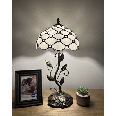 Tiffany Table Lamp White Stained Glass Crystal Beans Included LED Bulb 20"H*10"W*10"D