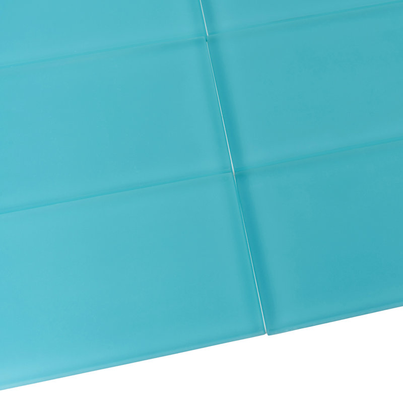 6'' x 3'' Glass Subway Wall Tile, Aqua
