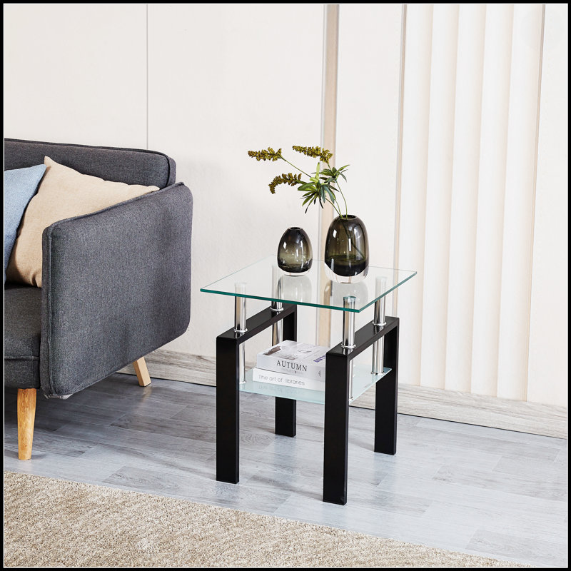 Petite table 2 pièces en verre trempé transparent, table de bout pour le salon, table de canapé au design durable et élégant