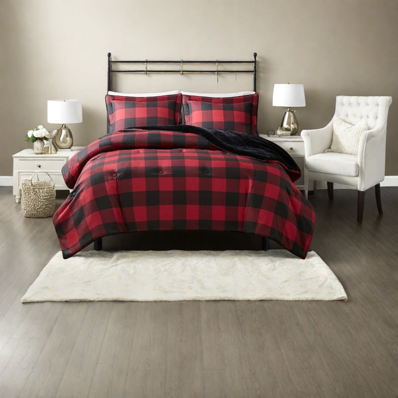 Ensembles de literie douillets en fausse laine et fourrure, polyester, style écossais chaleureux pour la maison