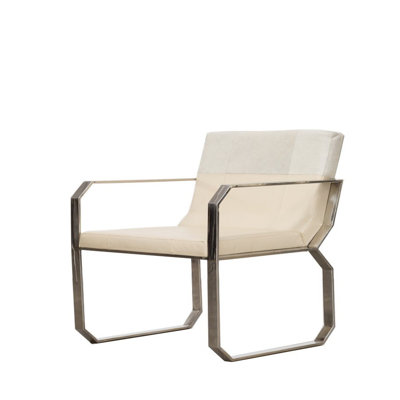 Fauteuil d'appoint en cuir fleur Marcello avec structure en acier inoxydable - Chaise longue moderne (25 po) 