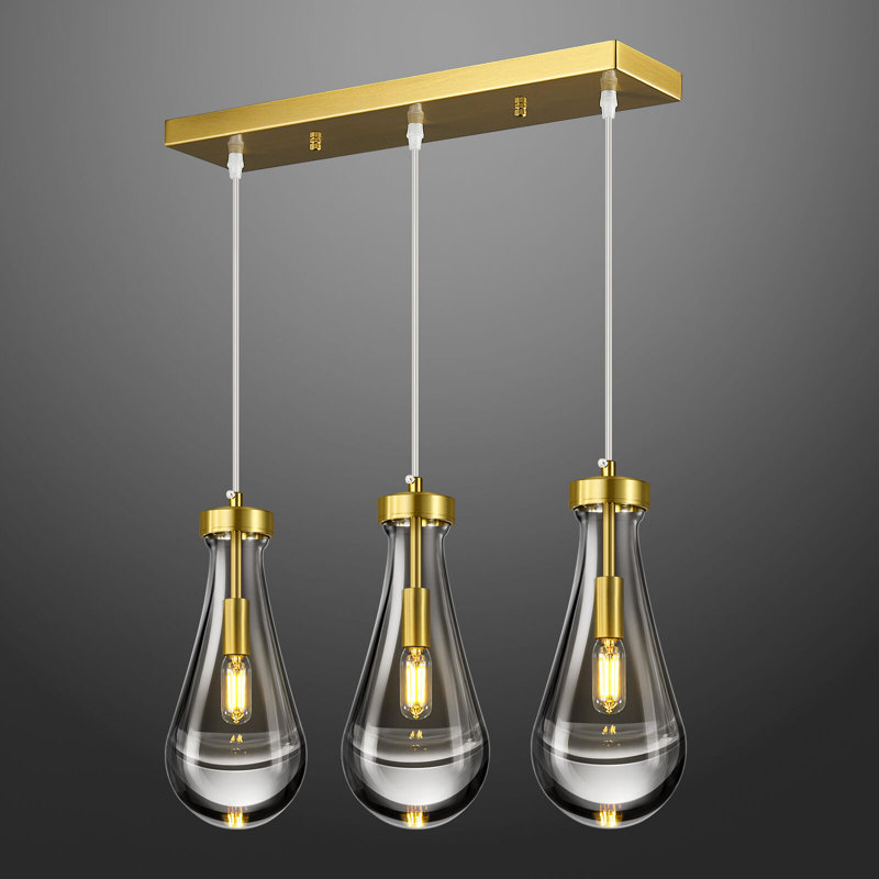 Luminaire suspendu Raindrop Teardrop, Doré, Trois lumières