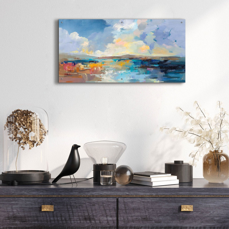 «Seaside Sunset» par Silvia Vassileva, art mural en verre acrylique, H 24 po x l 48 po