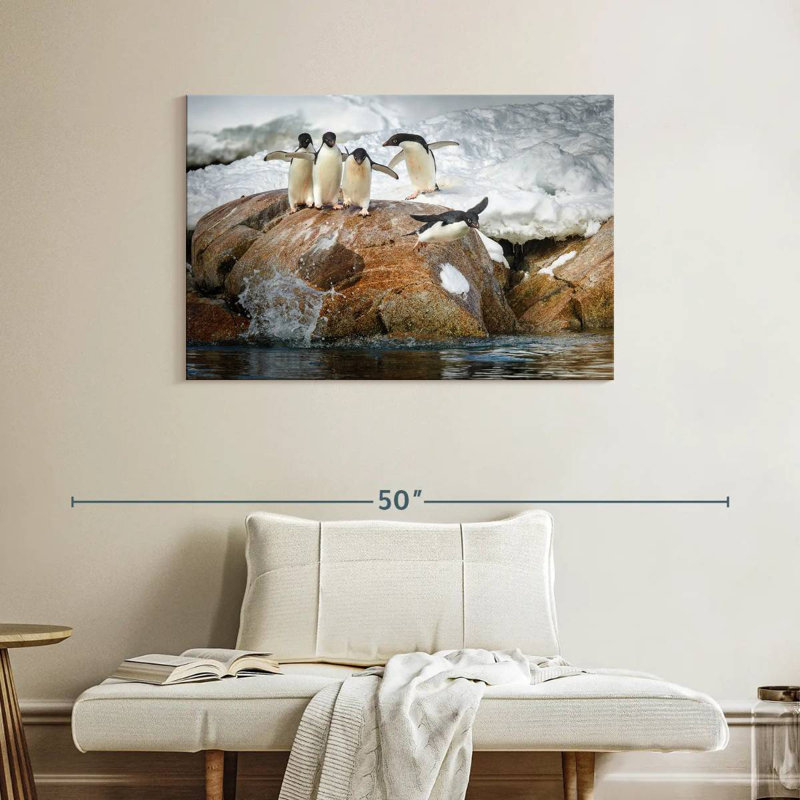 Penguins Diving Into Water, 26" H x 39" W