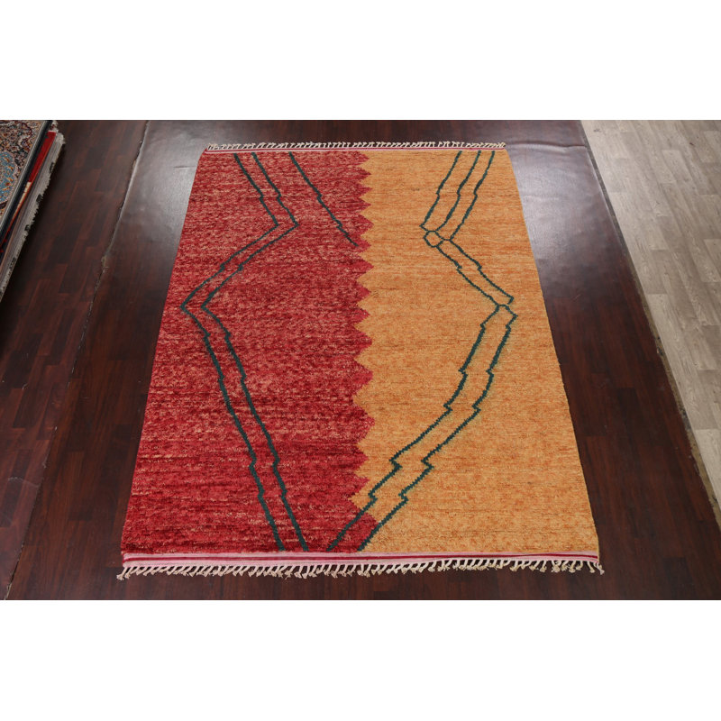 Tapis marocain en laine noué à la main de conception unique 8 pi 3 po x 10 pi 6 po multicolore
