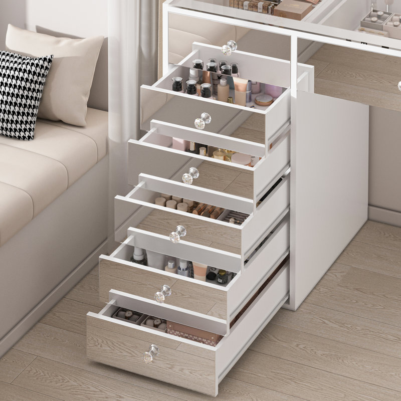 51,3 po Table de coiffeuse en miroir avec 13 tiroirs, console à miroir moderne pour la chambre à coucher, l 51,2 po x H 32,7 po (aucun miroir inclus)