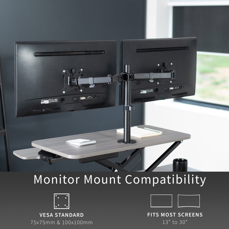 Convertisseur de bureau debout 32 "avec support pour écran double DESK-V000K-m2 Series, Gris / noir
