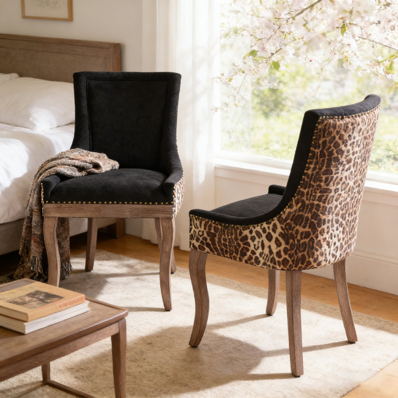Farmhouse Upholstered Side Chairs Set of 2, Vintage Solid Wood Kitchen Dining Chairs with Nailhead Trim & High Back Support, 350lbs Weight Capacity