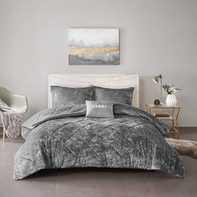 Literie en velours gris pour lit simple / simple TG - matelassage à losanges avec ensemble d'édredon, oreiller et taie décorative Luxury Simple to Care