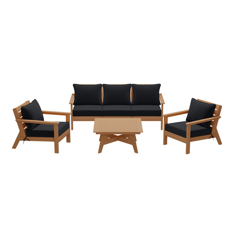 6-Piece Deep Seating Set, Black, Teak