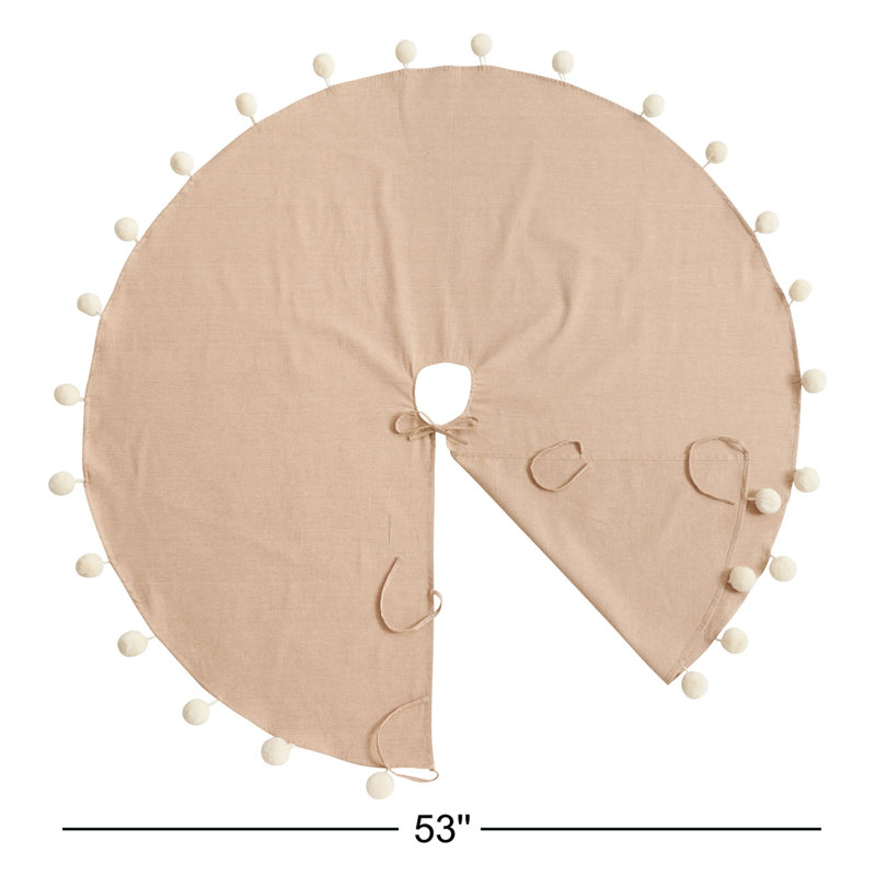 Jupe d’arbre design pom pom, Naturel, 53 po x 53 po