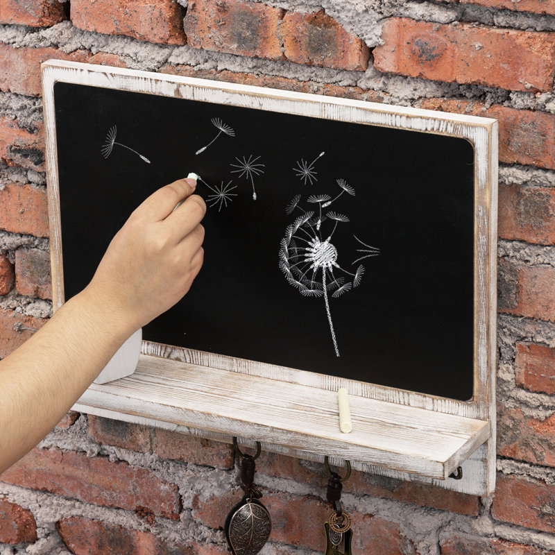 Kadmiel Wall Key Organiser With Chalkboard/Key Hooks, Beige