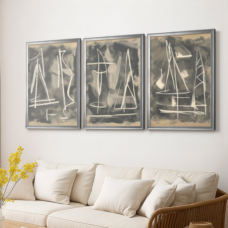 Série ABSTRACT DCCD - Toile tendue avec châssis sur mesure - 3 pièces, Argent argent, H 19 po x l 27 po