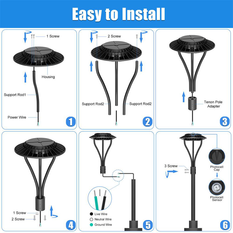 Lampadaire à DEL réglable 80W / 60W / 48W 11200LM 3000K 4000K 5000K avec photocellule intégrée