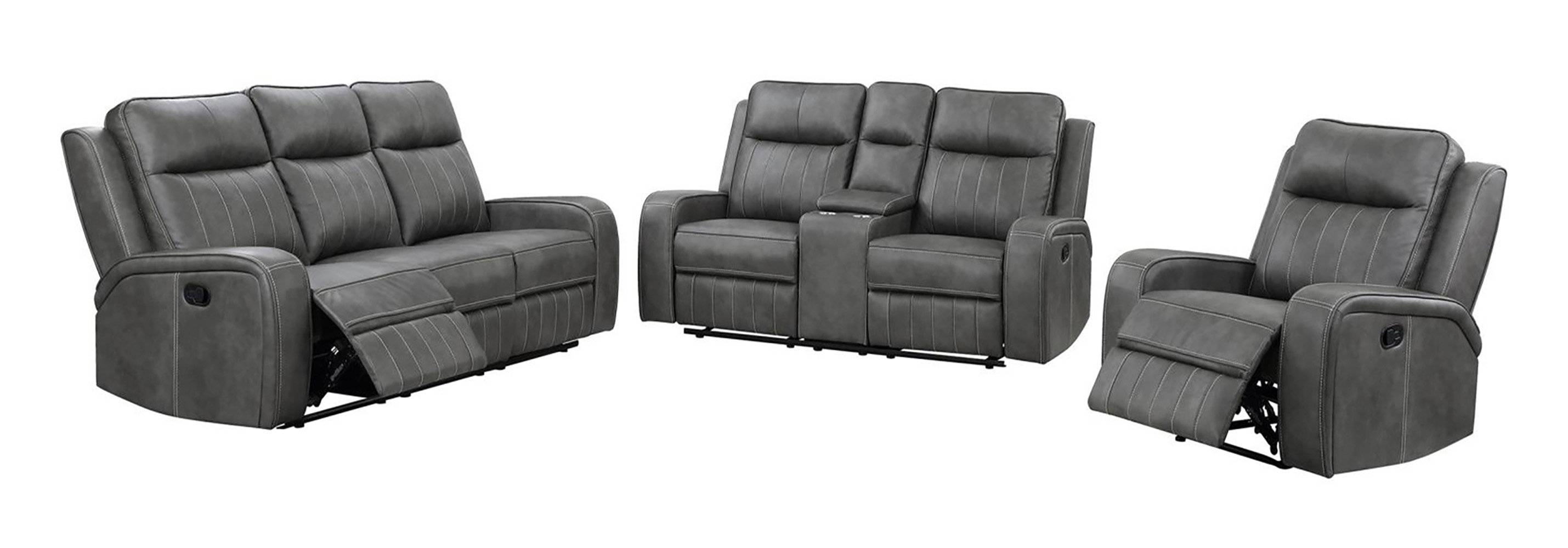 Ebern Designs Hemel 3-Piece Grey Motion Reclining Sofa Set | Wayfair