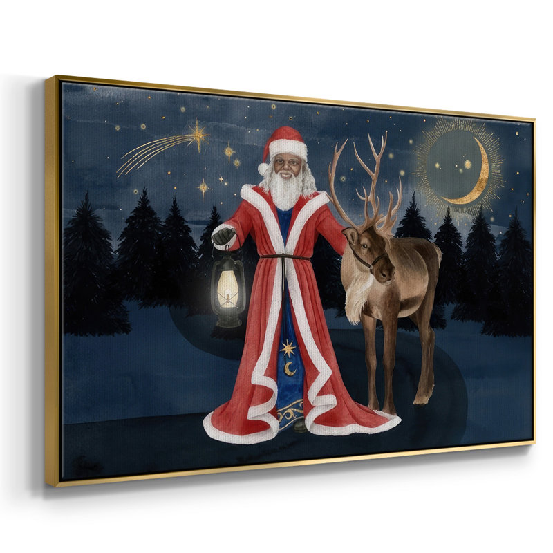 Collection Celestial Christmas, toile tendue avec châssis en A, H 27 po x l 41 po x P 1,5 po, Papier avec cadre doré