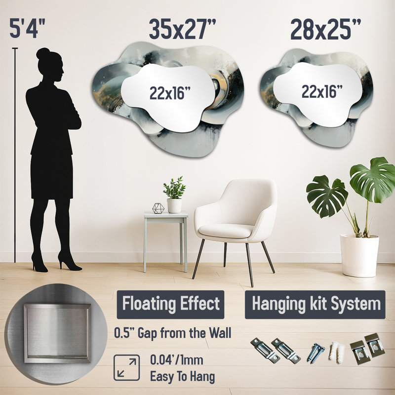 Kinetic Energy Of Abstract Shapes I - Abstract Shapes Asymmetrical Wall Mirror, Modern Vanity Mirror, Printed on Metal