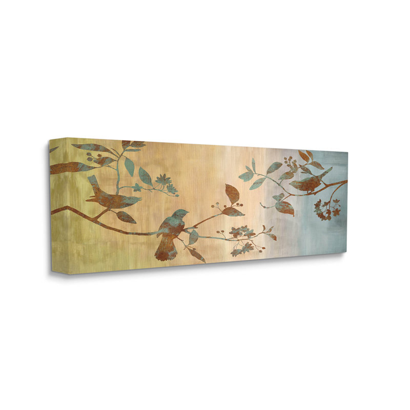 Boho, oiseaux perchés, estampe numérique par Chris Donovan, Giclée encadrée noir minuit, H 10 po x l 24 po x P 1,5 po