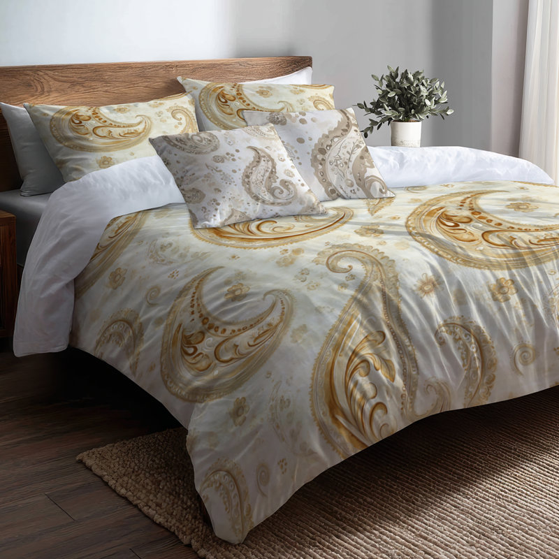 Ensemble de literie moderne 5 pièces - Ensemble de housse de couette à motif floral cachemire beige scandinave