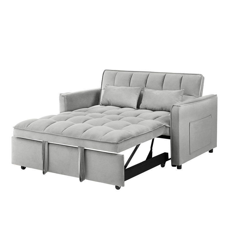 55.1-Inch 3-In-1 Convertible Sofa Bed, 32.2" H x 55.2" W x 33.1" D, Light Gray