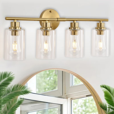 Éclairage pour meuble-lavabo pour salle de bain, luminaires de salle de bain 4 lumières au-dessus d'un miroir, appliques murales de style campagne moderne avec verre transparent pour le couloir de la chambre à coucher du salon