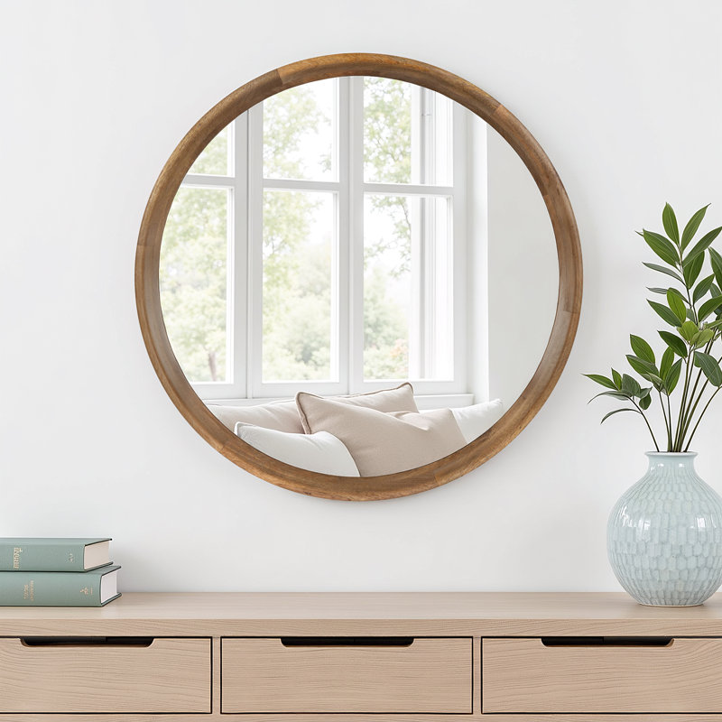 Artena Round Wall Mirror, 24" x 24", Natural