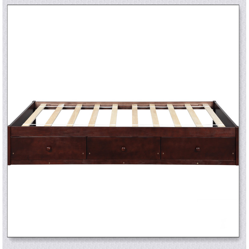 Solid Wood Platform Storage Bed – 3 Drawers, Slat Support – Strong & Durable, No Box Spring Required, Cherry