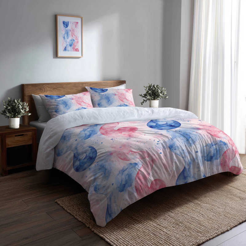 Ensemble de literie 3 pièces pour ados Symbole - Ensemble de housse de couette et coussin décoratif moderne pastel Yin Yang