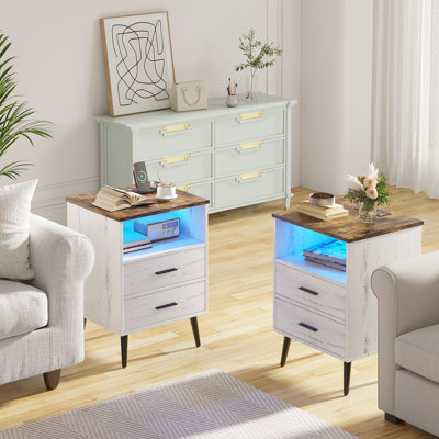 17.7" W 2-Drawer LED Nightstand