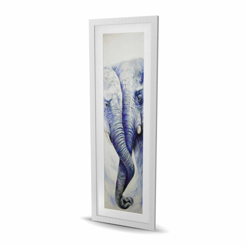 Elephant Couple Loving Each Other - Grey Framed Print Decor