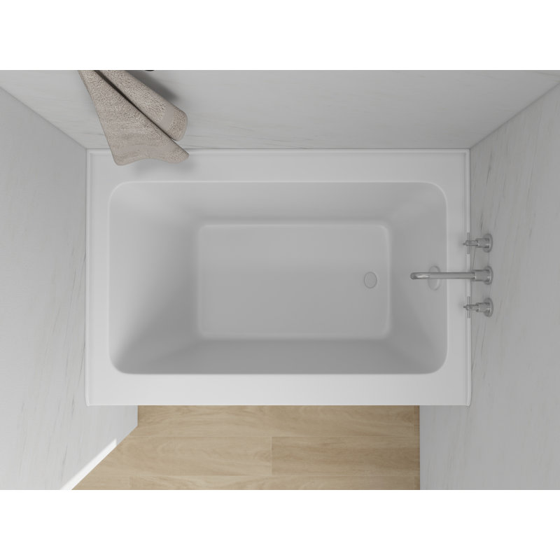 Baignoire de trempage rectangulaire en alcôve de 48 pouces en acrylique avec bride de carrelage à 3 côtés, Blanc pur