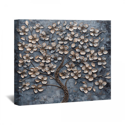 Fleurs métalliques en métal sur toile tendue - sculpture murale
