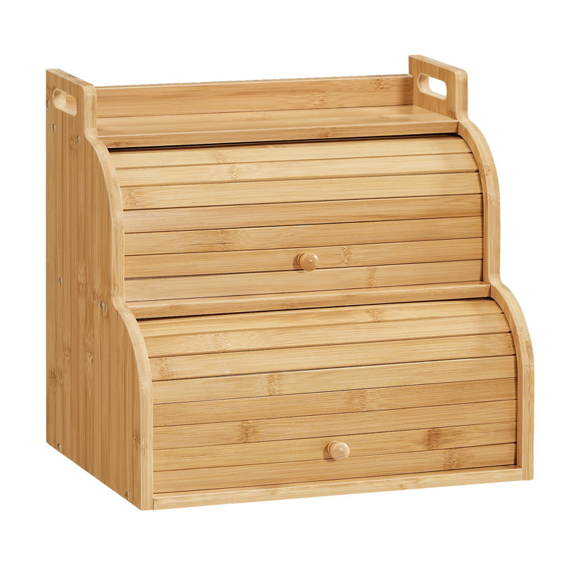 2-Tier Bamboo Bread Box with Roll-Up Doors