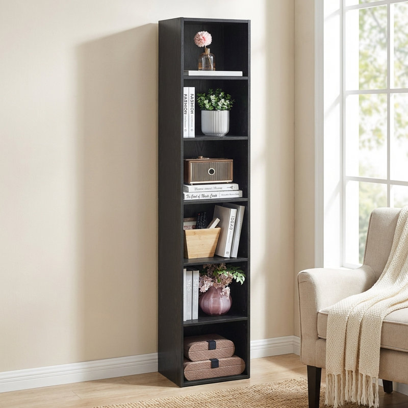 63" H 6-Tier Standard Bookcase, Black