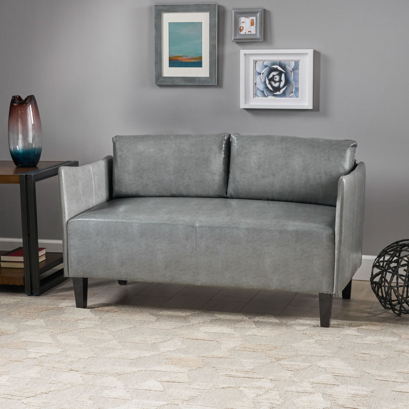 Levron 51.77'' Faux Leather Loveseat, Gray  Faux Leather