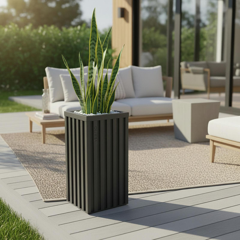 Square Grove Column Planter - Black, Black