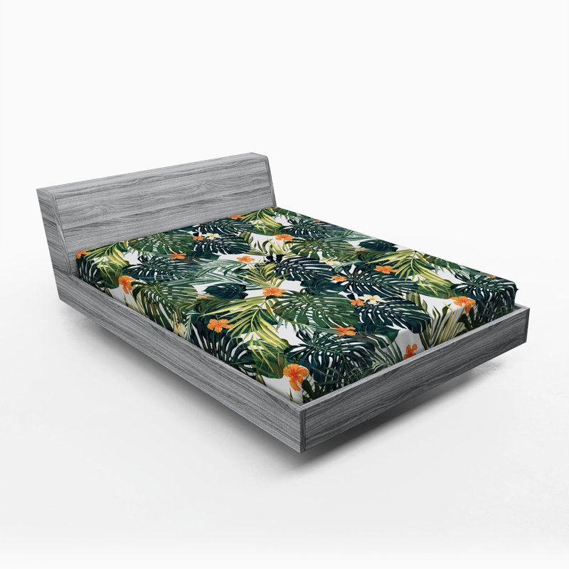 Microfiber Floral Fitted Sheet, Full Fitted Sheet, Green/Orange Floral 7