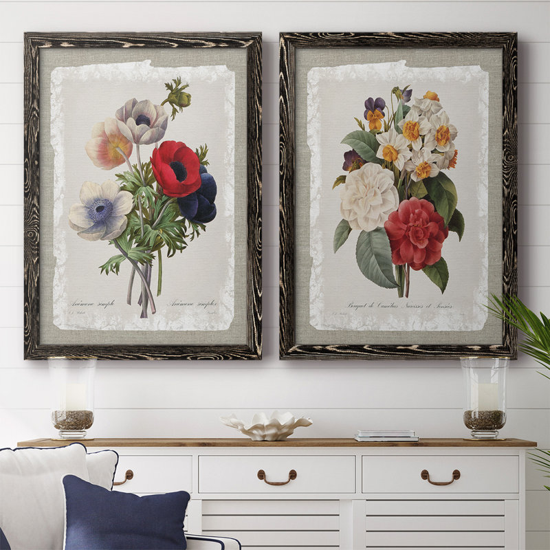 Botanical Bouquet Anemone - Toile encadrée de qualité supérieure - prête à être accrochée, H 27,5 po x l 75 po x P 1,5 po